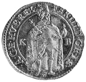 dukat 1648, Krzemnica, Aw: Postać cesarza, w oto