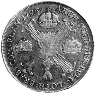 talar 1796, Günzburg, Aw: Głowa, poniżej litera H, w otoku napis, Rw: Krzyż Burgundzki, 3 korony, w otokunapis, Her.485, Dav.1180