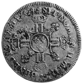 1/2 ecu 1704, Paryż, Aw: j.w., Rw: Krzyż z liter L, w środku herb Francji, w otoku napis i data, Gad.194