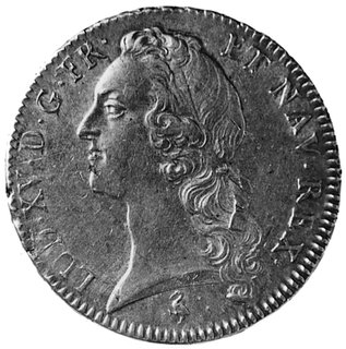 ecu 1760, Paryż, Aw: Głowa w lewo, w otoku napis, Rw: Herb Francji w wieńcu, w otoku napis, Gad.322,Dav.1331