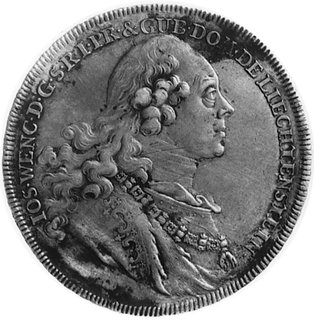 Józef Wacław 1748-1772, talar 1758, Aw: Popiersie i w otoku napis, Rw: Ozdobna tarcza herbowa, w otokunapis, Dav.1579