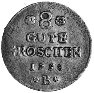 8 Gute Groschen 1758, Aw: Popiersie Wiktora Fryderyka w prawo, w otoku napis, Rw: Poziomy napis- nominałi data, Schr. 1836