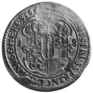 ort 1665, Królewiec, Aw: j.w., Rw: Tarcza herbowa, w otoku napis, Schr.1611