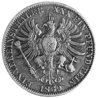 talar 1869, Frankfurt, Aw: Głowa, poniżej litera C, w otoku napis, Rw: Orzeł Pruski i napis, Thun 279c,rzadkość