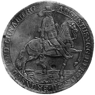 August 1635-1666, 4 talary 1655, Aw: Książe na koniu, w otoku napis, Rw: Ozdobna tarcza herbowa, w otokunapis, Dav.68, 114,36 g.