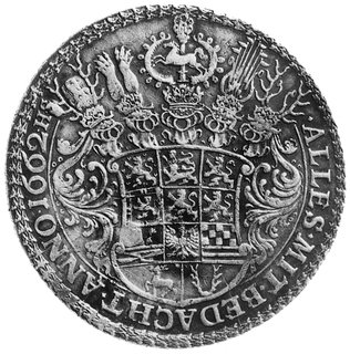 2 talary 1662, Aw: Książe na koniu i napis, Rw: Ozdobna tarcza herbowa, w otoku napis, Dav.74, 56,83 g.