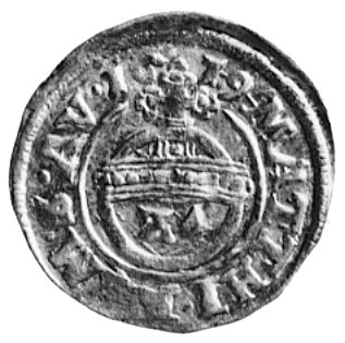 grosz (1/24 talara) 1619, Aw: Ozdobna litera E pod koroną, w otoku napis, Rw: Jabłko, w otoku napis i data