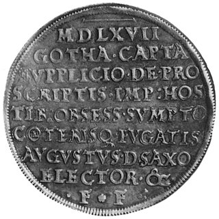 August 1553-1586, talar 1567, Drezno, Aw: Tarcza herbowa i napis, Rw: Napis w dziewięciu wierszach,Dav.9800, ładna patyna
