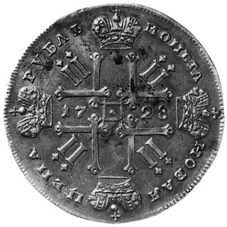 Piotr II 1727-1730, rubel 1728, Moskwa, Aw: Popiersie w zbroi i napis, Rw: Monogram cara w kształcie krzyżai napis, Dav.1668