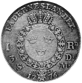 Gustaw III 1771-1792, riksdaler 1776, Aw: Popiersie i napis, Rw: Owalna tarcza w wieńcu i napisy, Dav.1735
