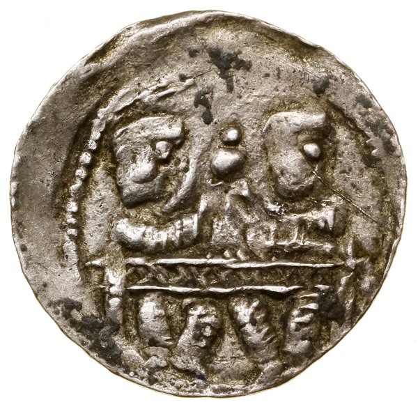 Denar, bez daty (ok. 1152–1157); Aw: Rycerz stoj