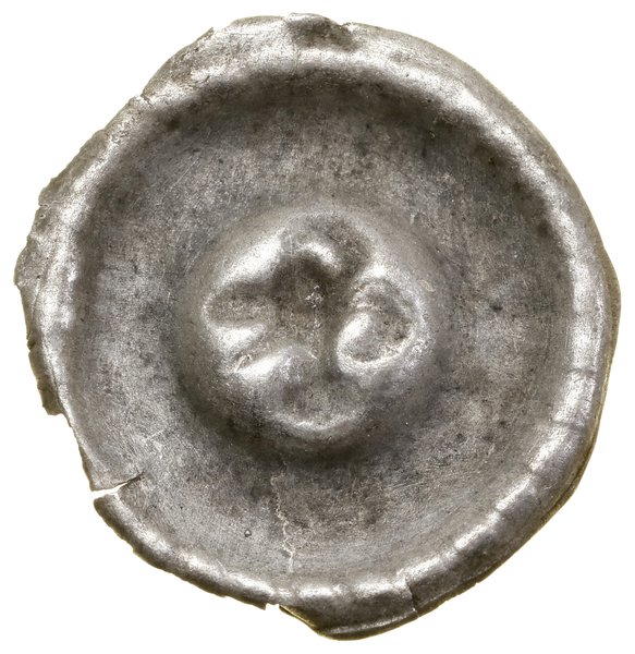 Brakteat, XIII–XIV w.; Łeb barana w prawo, promi