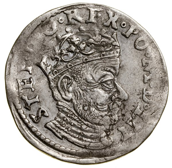 Trojak, 1580, Wilno; głowa króla przerywa legend