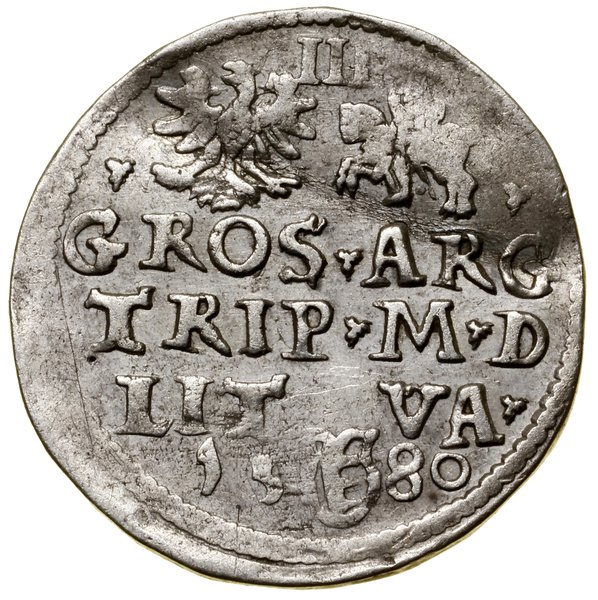 Trojak, 1580, Wilno; głowa króla przerywa legend