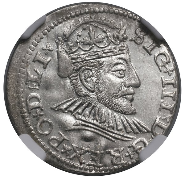 Trojak, 1590, Ryga; mała głowa króla, interpunkc