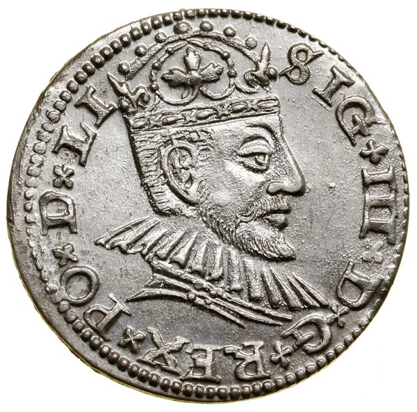 Trojak, 1590, Ryga; mała głowa króla, interpunkc