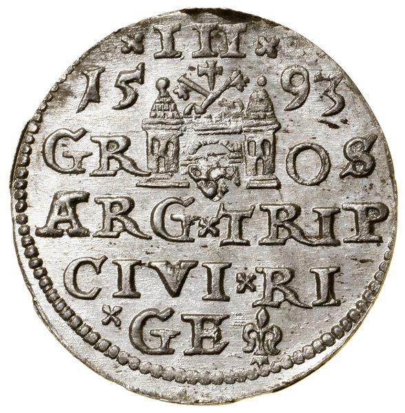 Trojak, 1593, Ryga; końcówka legendy awersu LIV;