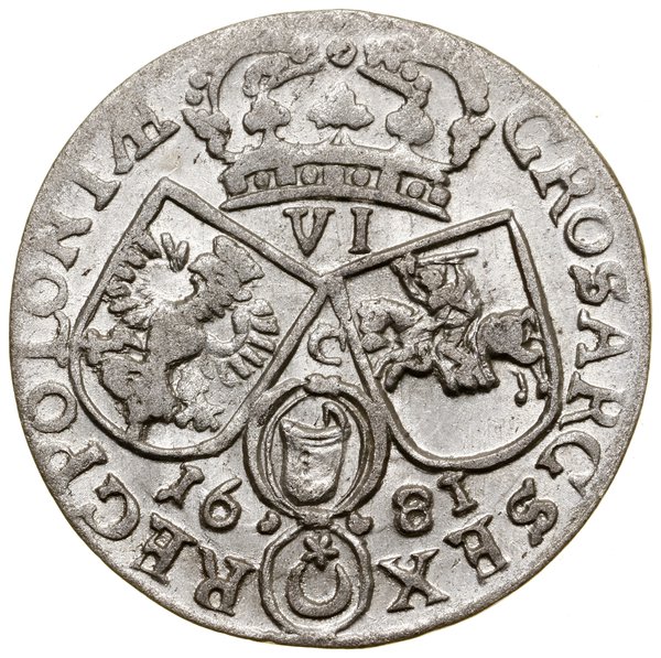 Szóstak, 1681 TLB, Kraków; popiersie króla w zbr