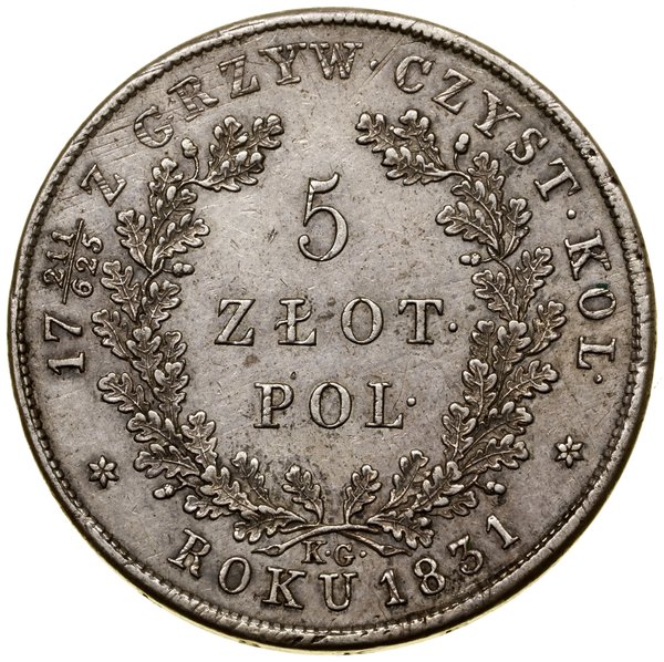 5 złotych, 1831 KG, Warszawa