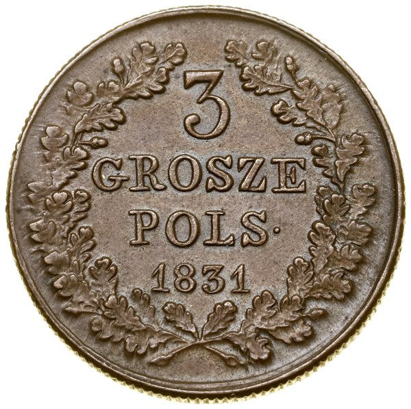 3 grosze, 1831 KG, Warszawa; łapy Orła proste, z