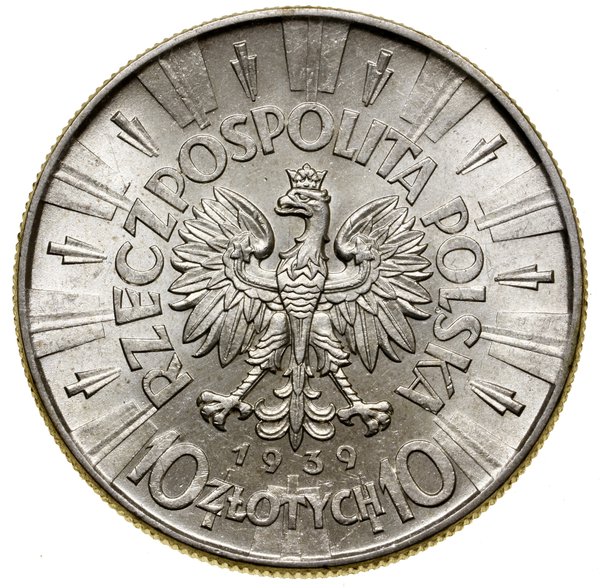 10 złotych, 1939, Warszawa; Józef Piłsudski; Kop