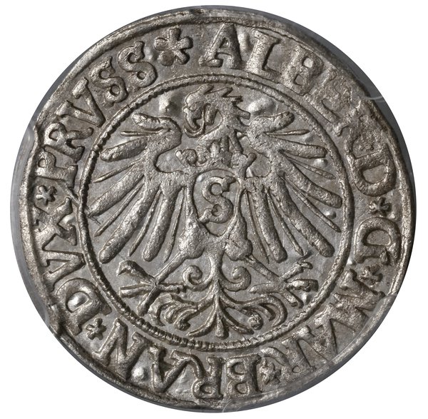 Grosz, 1538, Królewiec; końcówka napisu PRVSS, k