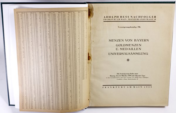 Adolph Hess Nachfolger, Versteigerungskatalog 196. Münzen von Bayern, Goldmünzen u. Medaillen,  Universalsammlung