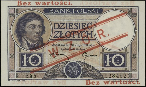 10 złotych, 28.02.1919; seria 4A, numeracja 0284