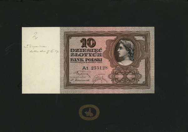 Próbne druki kolorystyczne strony głównej i odwrotnej banknotu 10 złotych, 2.01.1928