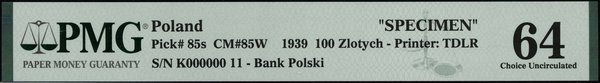 100 złotych, 15.08.1939; seria K, numeracja 0000