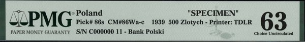 500 złotych, 15.08.1939; seria C, numeracja 0000