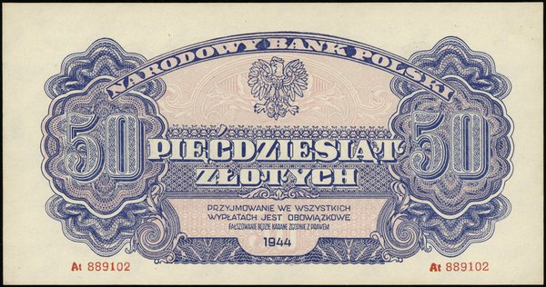 50 złotych, 1944; w klauzuli „OBOWIĄZKOWE”, seri