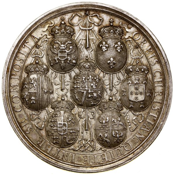 Medal na pamiątkę 25. rocznicy zawarcia pokoju w Utrechcie, 1738, wykonał N. von Swinderen