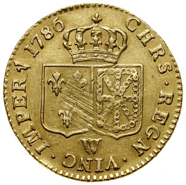 Louis d’or au buste nu, 1786 W, Lille; Ciani 218