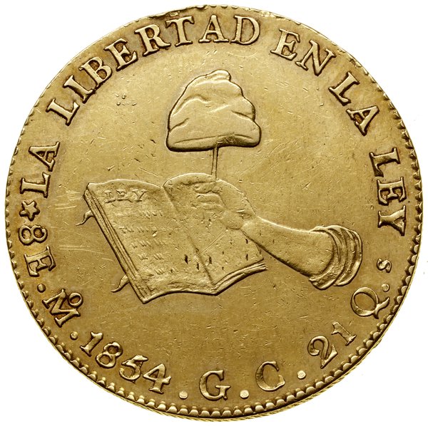 8 escudos, 1854 Mo, Mexico City; data przebita z
