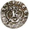 Kwartnik ruski, bez daty (1360–1370), Lwów; Aw: Ukoronowana litera K, z boków po trzy pierścienie,..