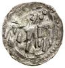Denar koronny, bez daty (1386–1389), Wschowa; Aw: Orzeł heraldyczny z głową lewo;  Rw: Tarcza jagi..