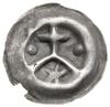 Brakteat, bez daty (ok. 1277/1278–1287/1288); Krzyż stojący na łuku, z boków dwie kulki, pod łukie..