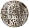 Trojak, 1586, Ryga; mała głowa króla na awersie; Iger R.86.2 (R), ale P D L w legendzie awersu, K...