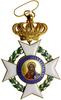 Krzyż Komandorski Orderu Zbawiciela; Krzyż maltański, w kątach krzyża wieniec, w medalionie półpos..