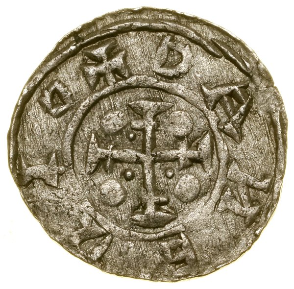 Denar, (ok. 1107–1113), Kraków; Aw: Książę, sied