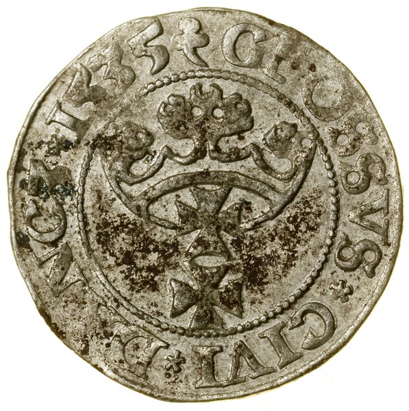 Grosz, 1535, Gdańsk; znaki inicjalne: na awersie