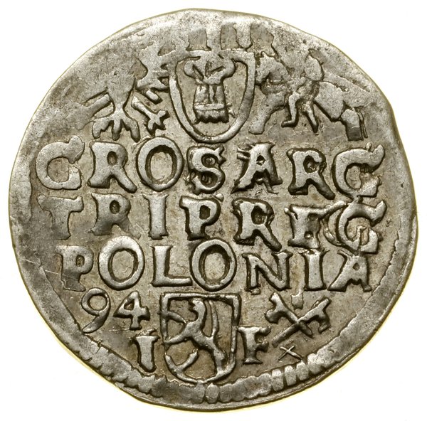 Trojak, 1594, Poznań; wydłużona twarz króla, koń