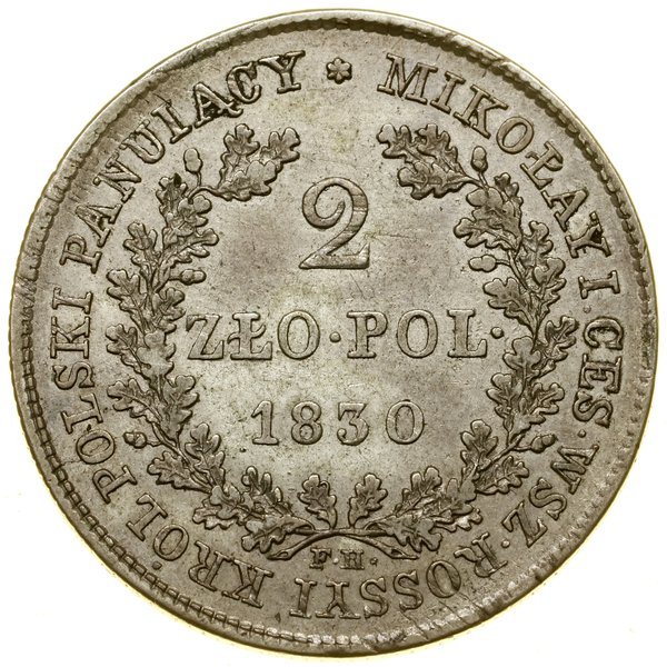 2 złote, 1830 FH, Warszawa; pod wieńcem z liści 