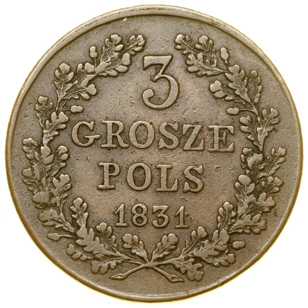3 grosze, 1831 KG, Warszawa; łapy proste Orła, b