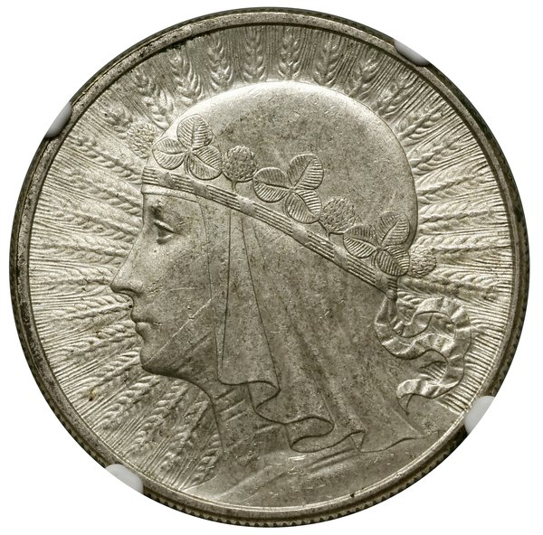 10 złotych, 1932, Londyn; Głowa kobiety w czepcu