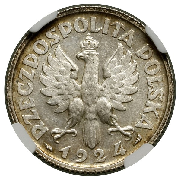1 złoty, 1924, Paryż; popiersie kobiety z kłosam
