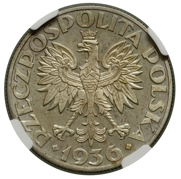 5 złotych, 1936, Warszawa; Żaglowiec, na rewersi