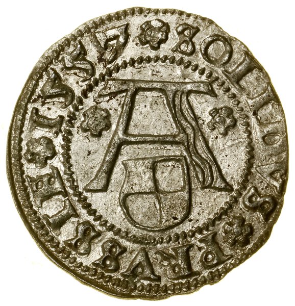 Szeląg, 1557, Królewiec; wariant z “basztą” u gó