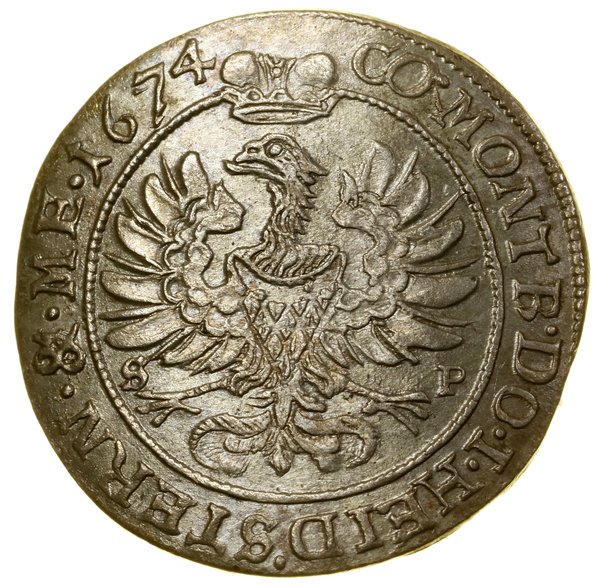 6 krajcarów, 1674 SP, Oleśnica; litery S P po bo